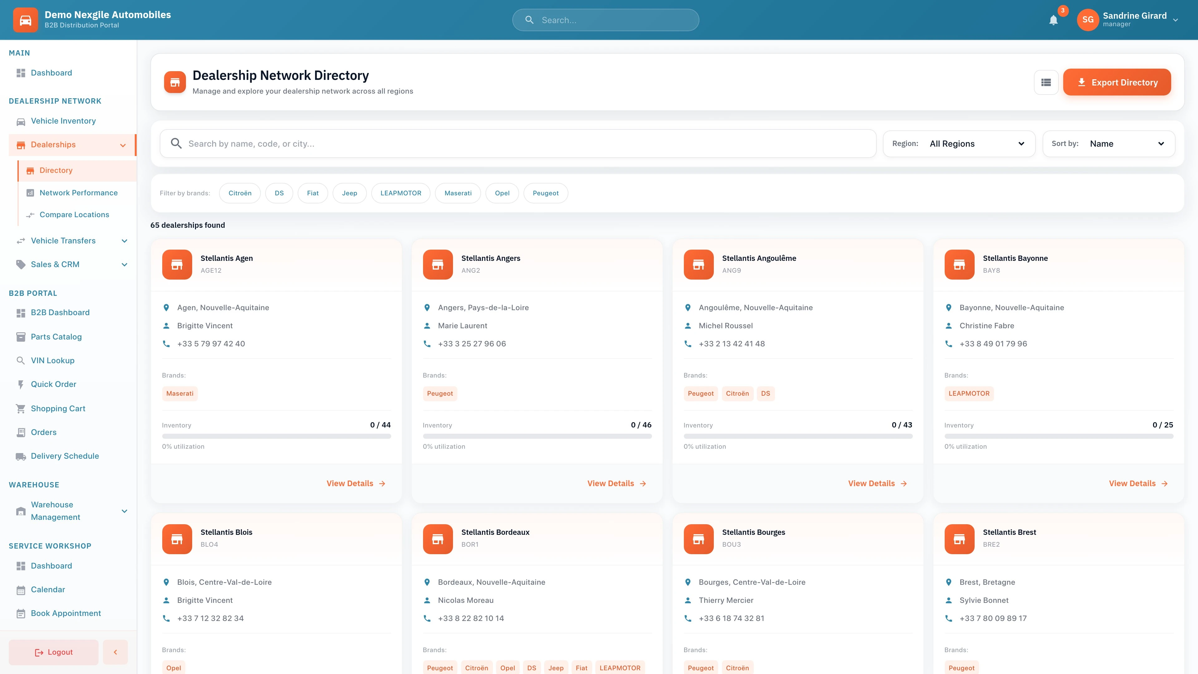 Dealerships Network Management Interface